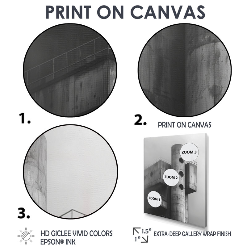 Décoration murale grises forteresses du futur I - Forteresses, Toile avec cadre flottant noir, H 44 po x l 34 po x P 1,5 po