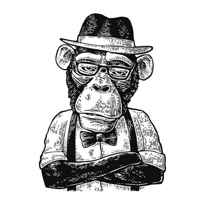 Monkey Hipster With Arms Crossed by DenPotisev - Wrapped Canvas Print