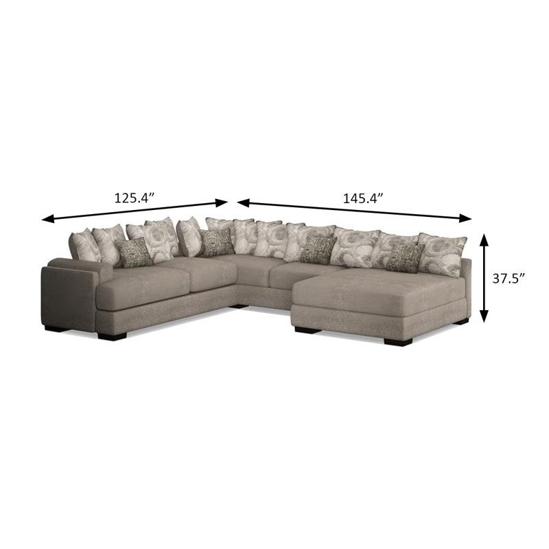 145.4" W Transitional Sectional, Light Gray