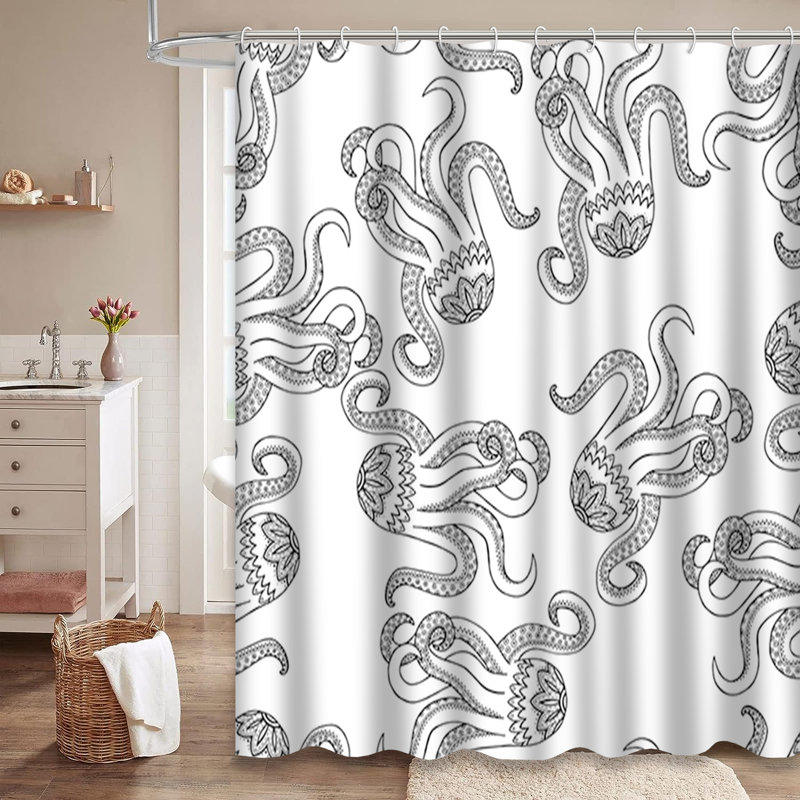 Rideau de douche avec 12 crochets Octopus Doodle, L 72 po x l 72 po