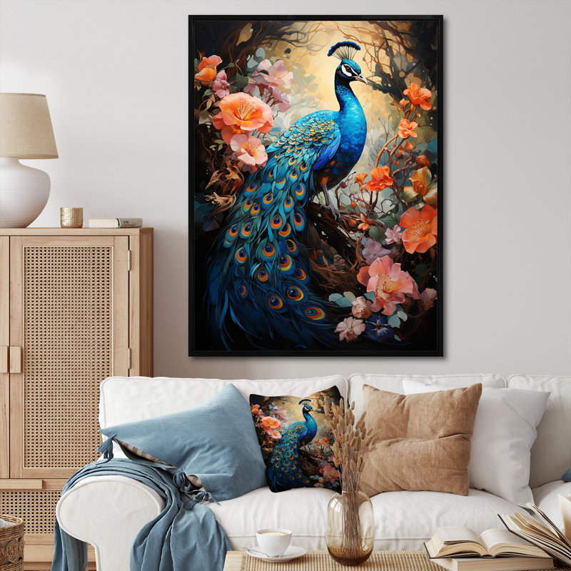 Wrinkle Peacock lumineux sur toile, H 40 po x l 30 po x P 1,5 po, Cadre flottant noir