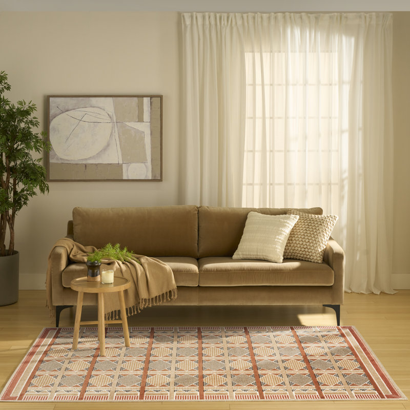 Alisah Geometric Machine Made Area Rug, Rust Multi, Rectangle 152 x 213 cm