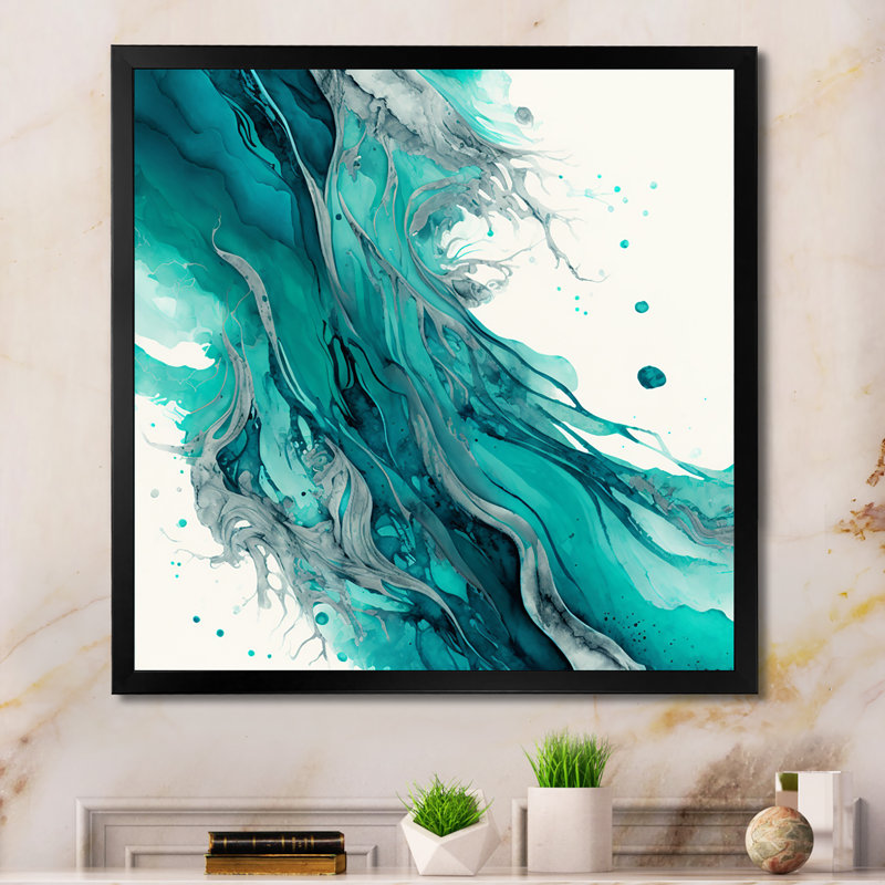 Turquoise Waves In Paradise VII - reproduction d'art sur toile, Toile avec cadre photo noir, L 16 po x H 16 po