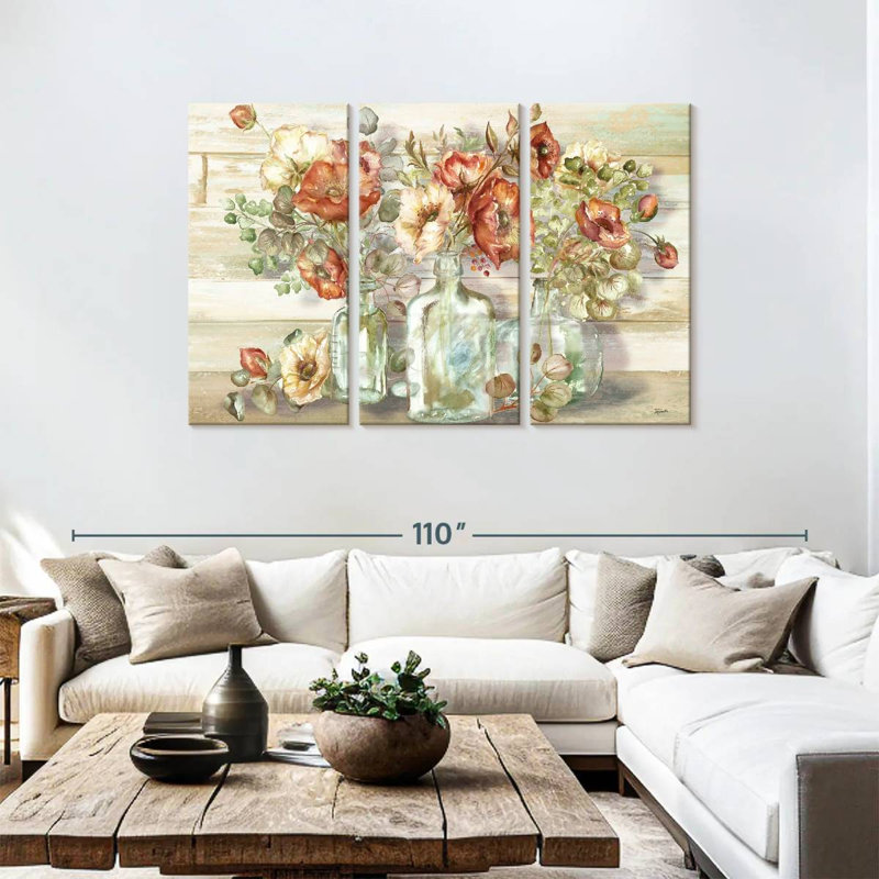 Harnek, coquelicots et eucalyptus en bouteille, H 48 po x l 74 po
