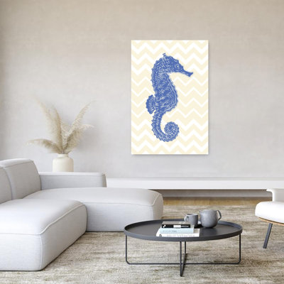 «Blue Seahorse Chevron Contemporary Modern Seahorse Fish Ocean», reproduction d'art