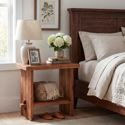 Table de chevet en bois massif avec rangement, petite table de chevet pour chambre à coucher
