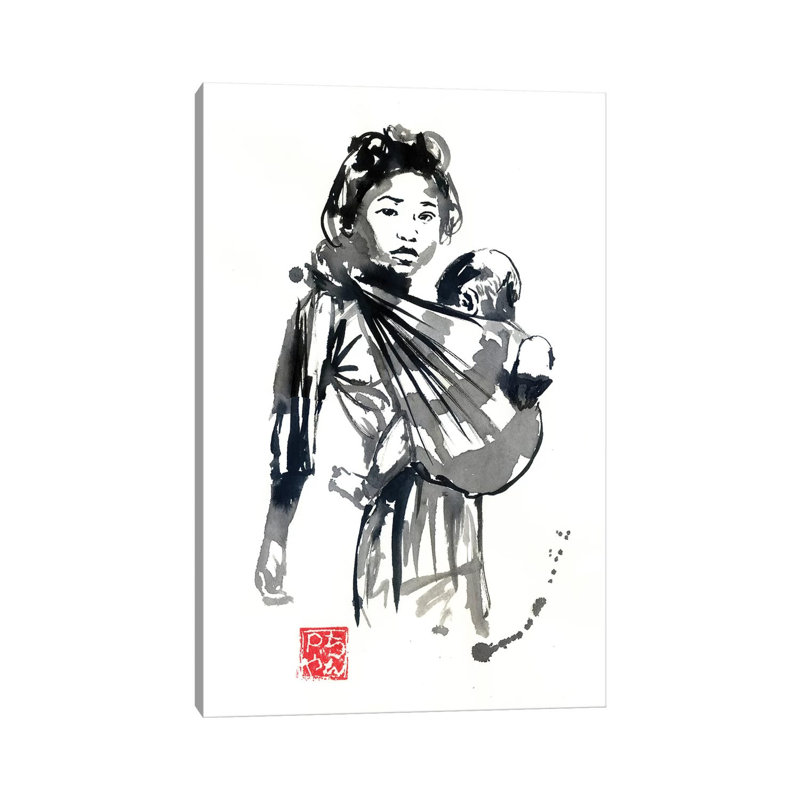 Girl And Baby by Péchane - Painting on Canvas, Wrapped Canvas, 20.32 cm H x 30.48 cm W