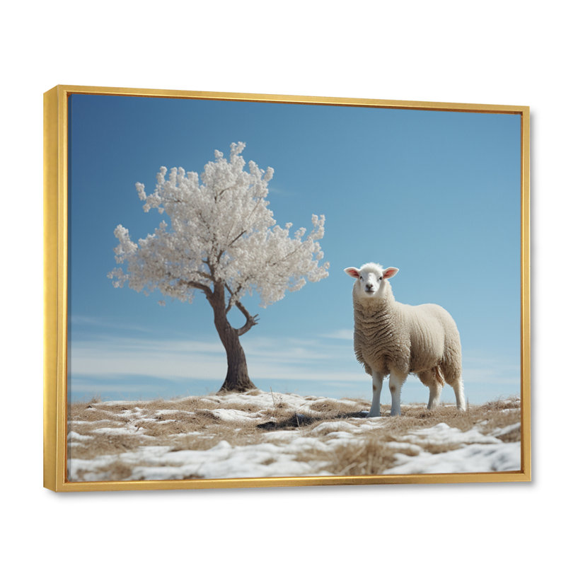 Sheep Minimalist Solitude - impression, Cadre flottant doré, H 12 po x l 20 po x P 1 po