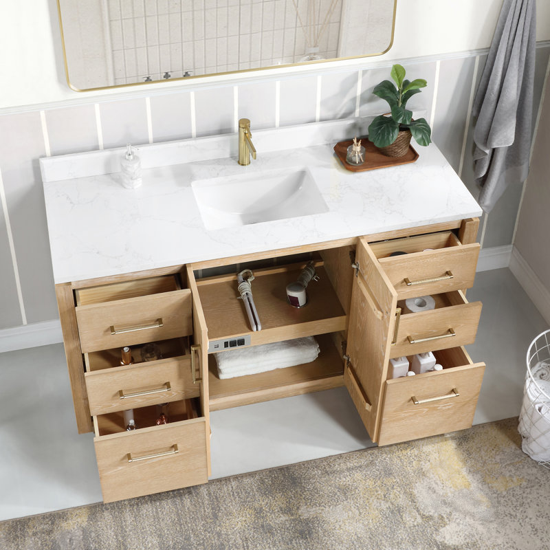 Meuble-lavabo simple 60 po Cloverfield, Or, Gris cendré délavé