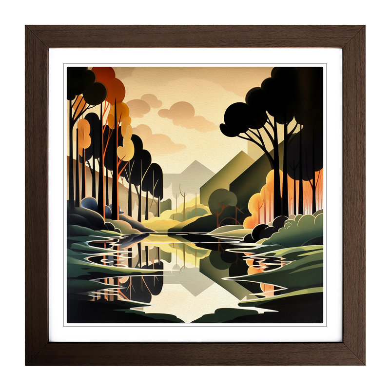 Landscape Art Deco No.2 - Framed Print, Walnut