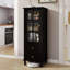 Armoire de rangement haute avec porte vitrée et 2 tiroirs, buffet autoportant étroit avec tablettes réglables pour un rangement polyvalent