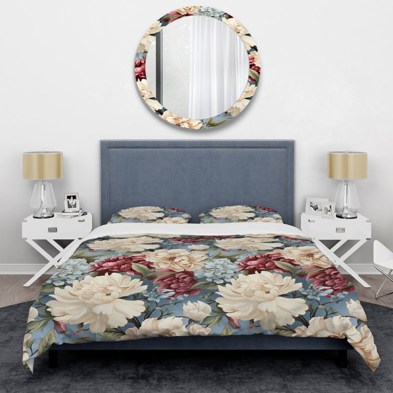 Ensemble de housse de couette Beige Timeless Peony Delights I, Housse de couette pour très grand lit et 2 très
