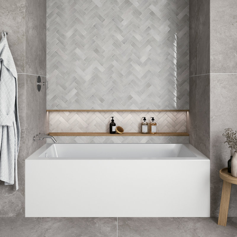 Baignoire en alcôve en acrylique blanc brillant avec drain extérieur 66 po x 32 po Streamline, Glossy White