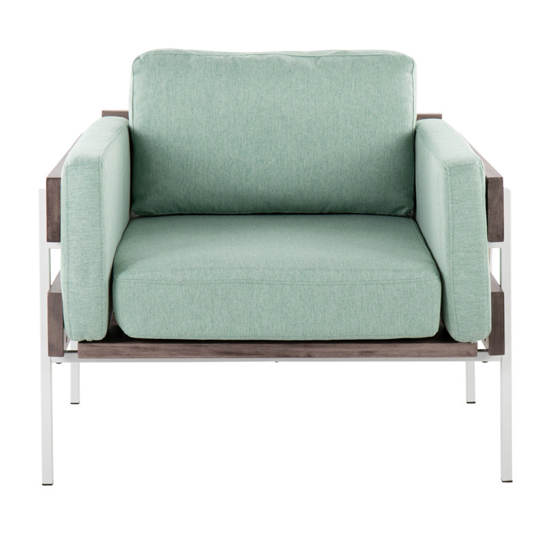 Upholstered Armchair, Light Green Polyester, White/Grey
