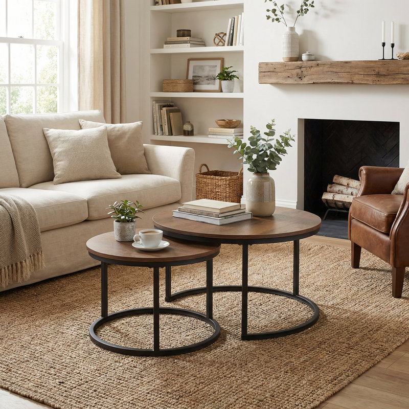 Maag Frame 2 Piece Nest Coffee Table Set, Brown Wooden