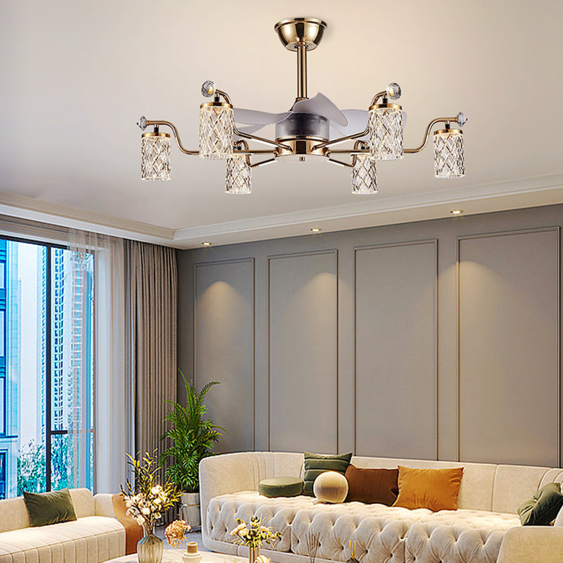 Ventilateur de plafond 35,43 "DEL à intensité variable avec 6 lumières et télécommande, Or