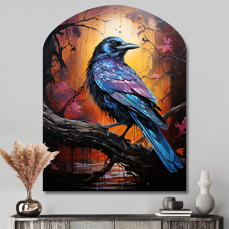 «Animal Obsidian Raven Drips I», art mural corneille asymétrique, reproduction de sculpture murale en métal de forme unique