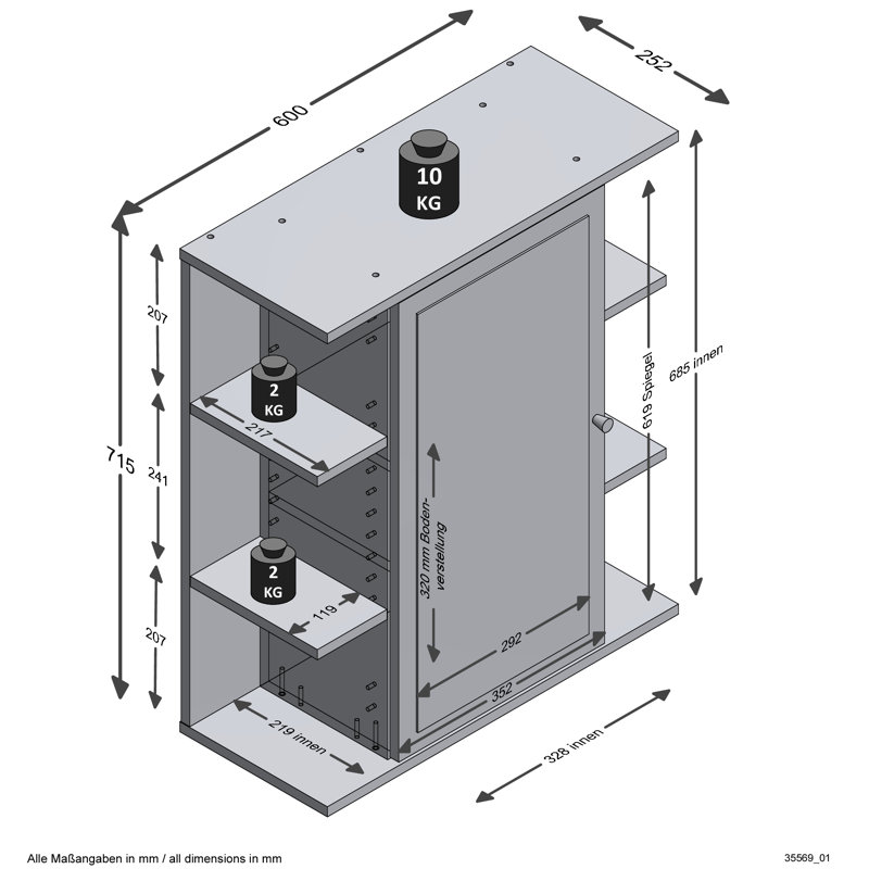 Finulf Surface Mirrored Bathroom Cabinets with Mirror and 8