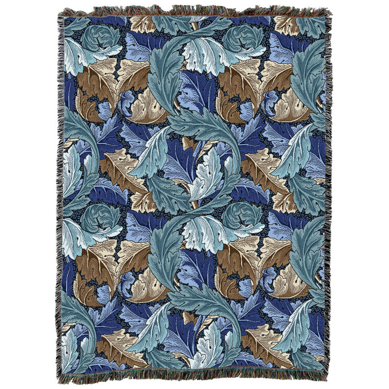 Couverture Pure Country Weavers William Morris Acanthus Leaves Midnight XL - Arts & Crafts - Jeté en tapisserie tissée en coton - Fabriqué aux États-Unis (82x62)