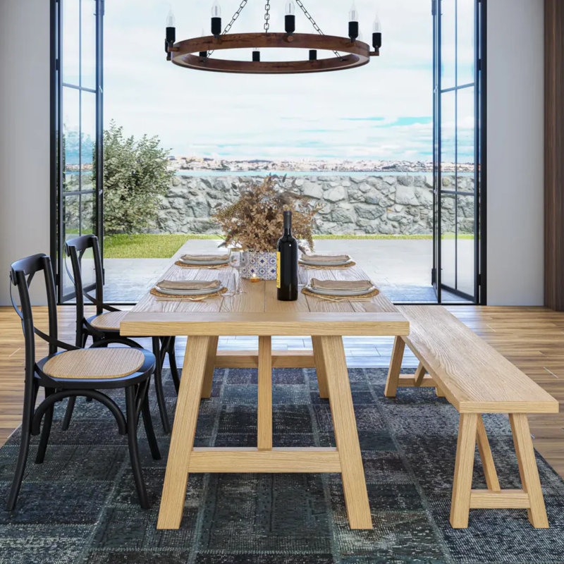 Cascais Dining Set With Farmhouse Base, Tan