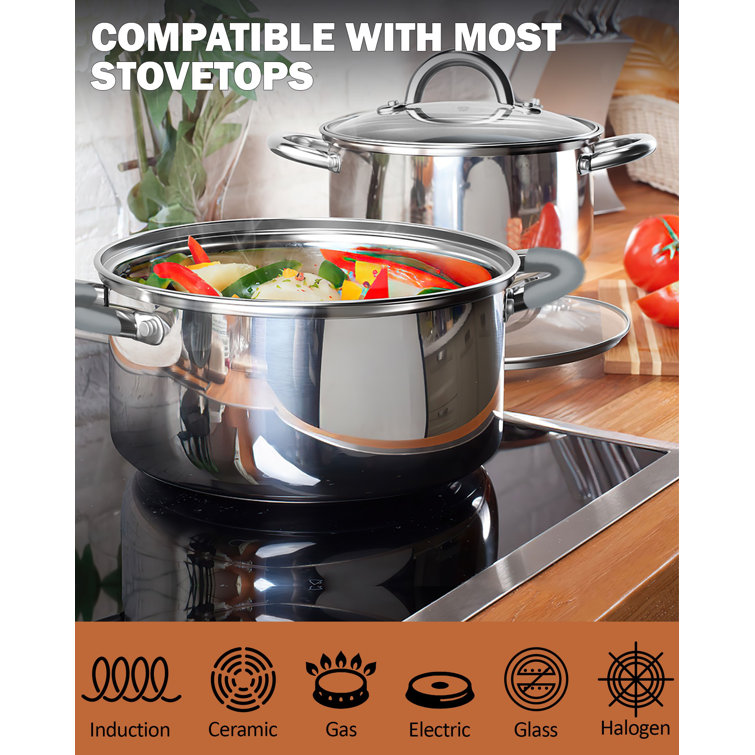 Cook N Home Kitchen Cookware Sets, 12-Piece Basic Stainless Steel Pots and  Pans, Silver