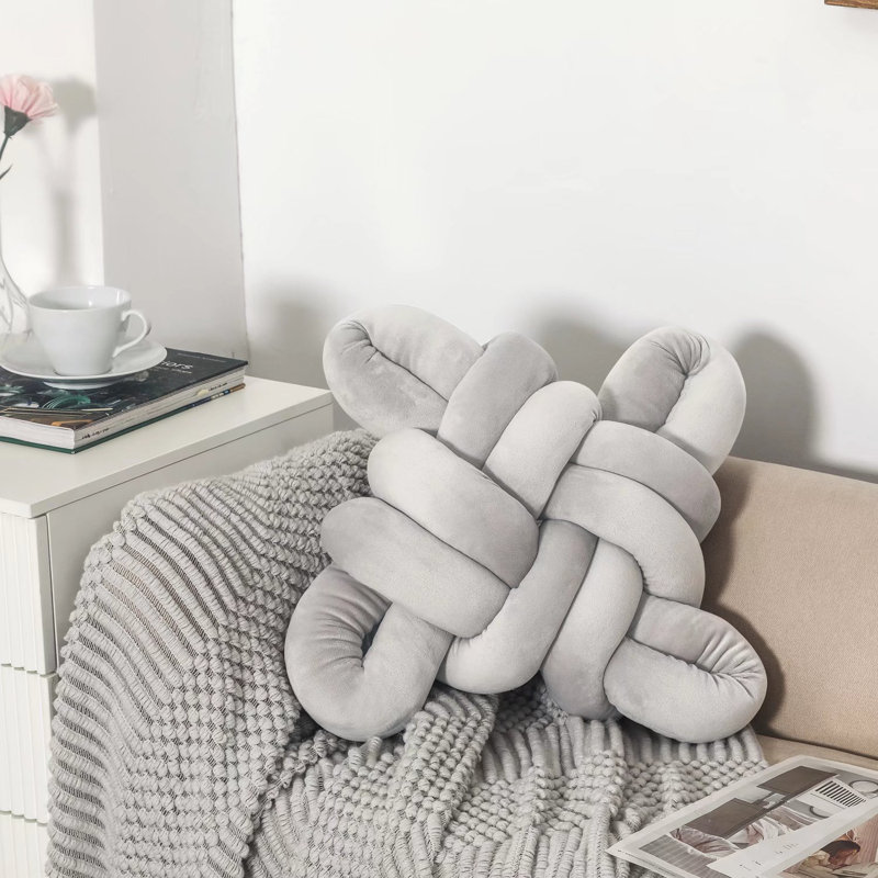 Velvet Knot Throw Pillow, Gray