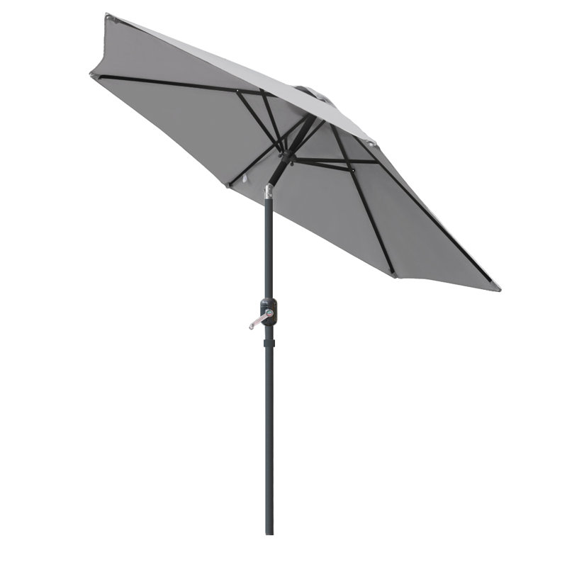 2.5M Round Patio Crank Tilt Umbrella Outdoor Garden Parasol with Base, Grey