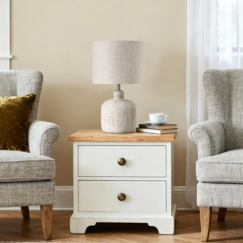17.3" Ceramic Table Lamp with Distressed Stripes & Linen Shade