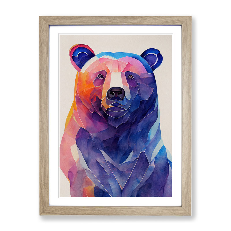 Bear Painting No.1 Abstract - Wall Art, Oak Framed Paper, White, 64cm H x 46cm W x 2cm D