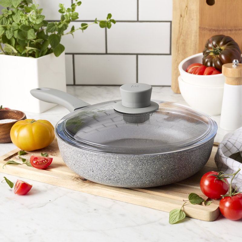 2.6-Qt Gray Aluminum Nonstick Sauté Pan with Lid