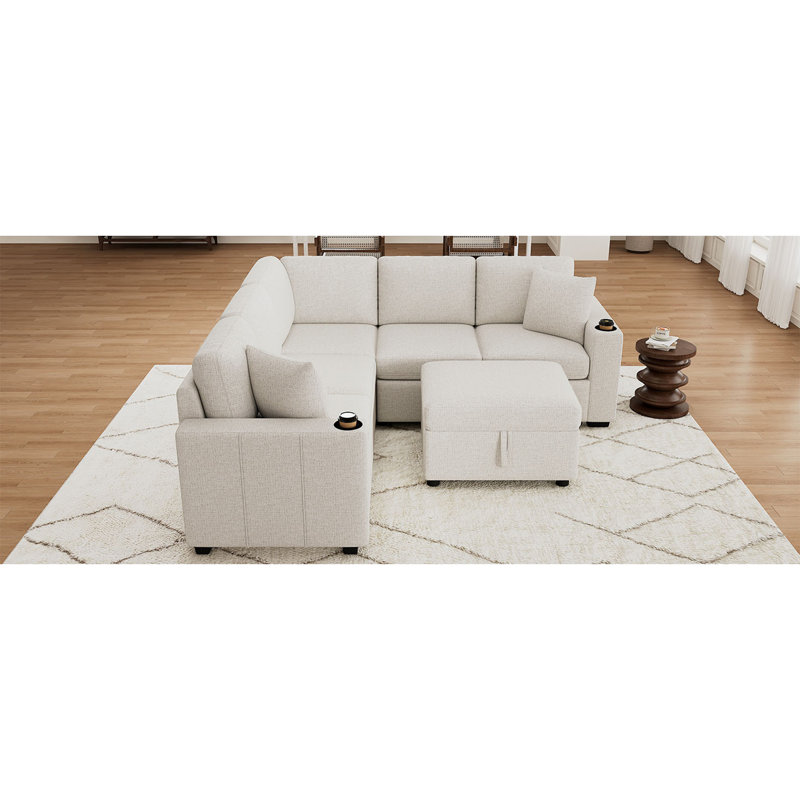 Canapé-lit modulaire convertible en L 84,7 po, Chenille beige