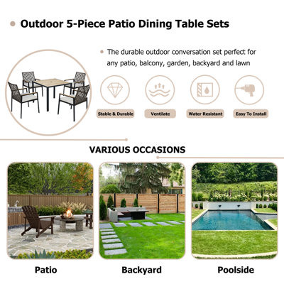 Ensemble de table de salle à manger 5 pièces avec trou pour parasol pour jardin, cour et pelouse