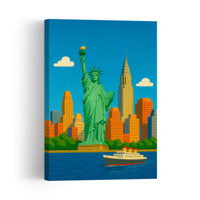 New York City Classic Retro Abstract Architecture City Wall Art Print 1 Piece Wrapped Canvas Wall Art