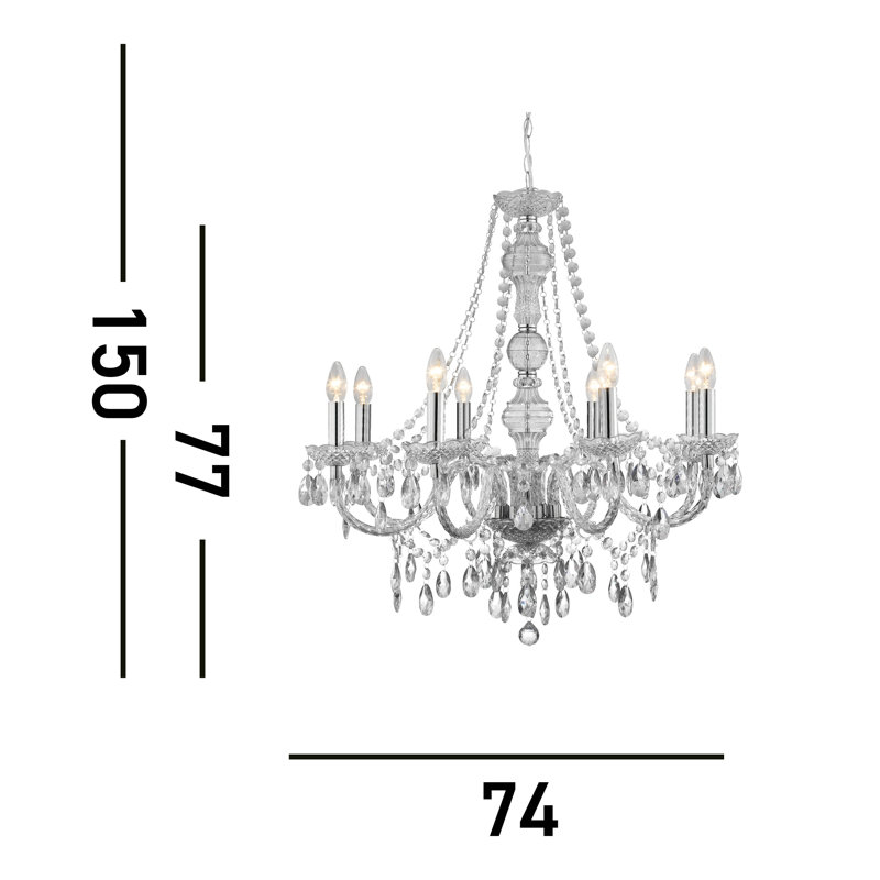 Kelly 8 - Light Candle Style Chandelier, Clear