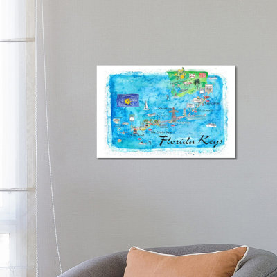 Florida Keys Key West Marathon Key Largo Illustrated Travel Poster by Markus & Martina Bleichner - Painting on Canvas