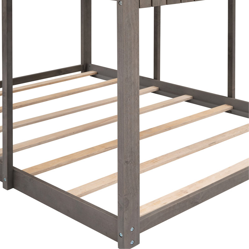 Lit superposé en bois massif gris antique - Créez un espace de couchage confortable avec fenêtre et rendez la chambre à coucher plus fonctionnelle