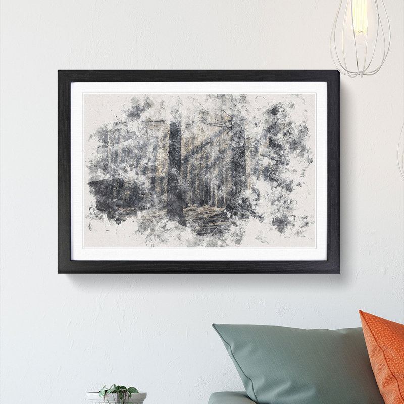 Pine Tree Forest - Picture Frame Painting Print, 24cm H x 33cm W x 2cm D, Black Framed