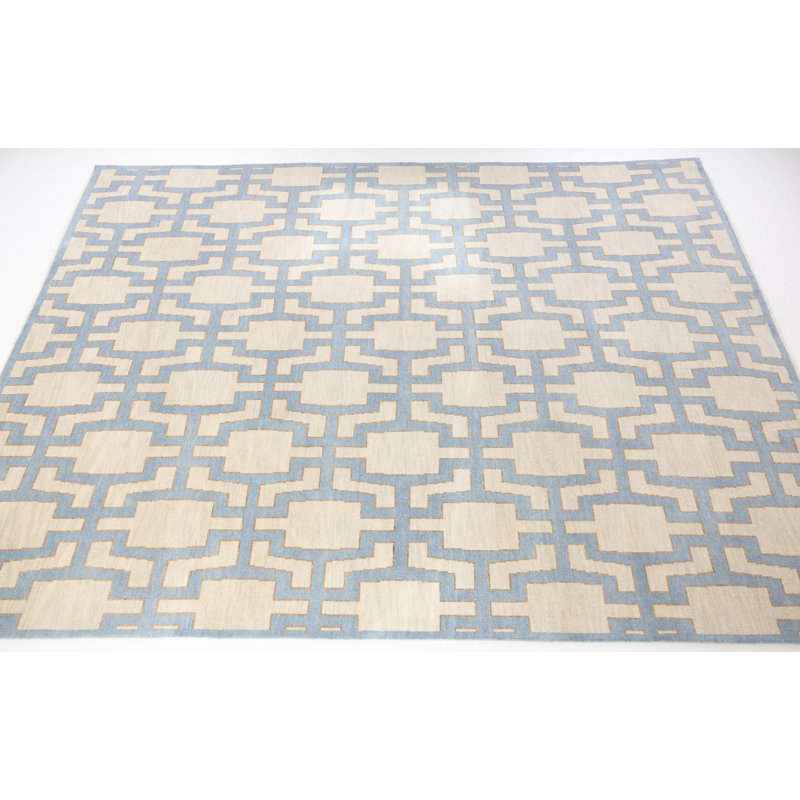 Della Hand Knotted Wool Geometric Area Rug, Rectangle 6' x 9', Blue