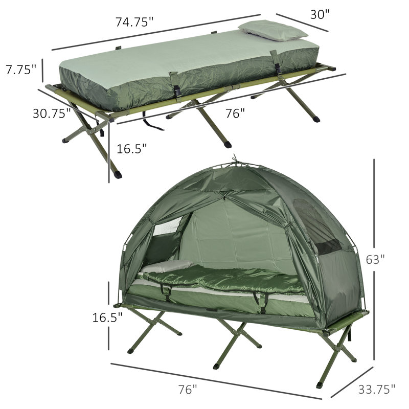 Green Portable Camping Cot Tent with Air Mattress and Sleeping Bag