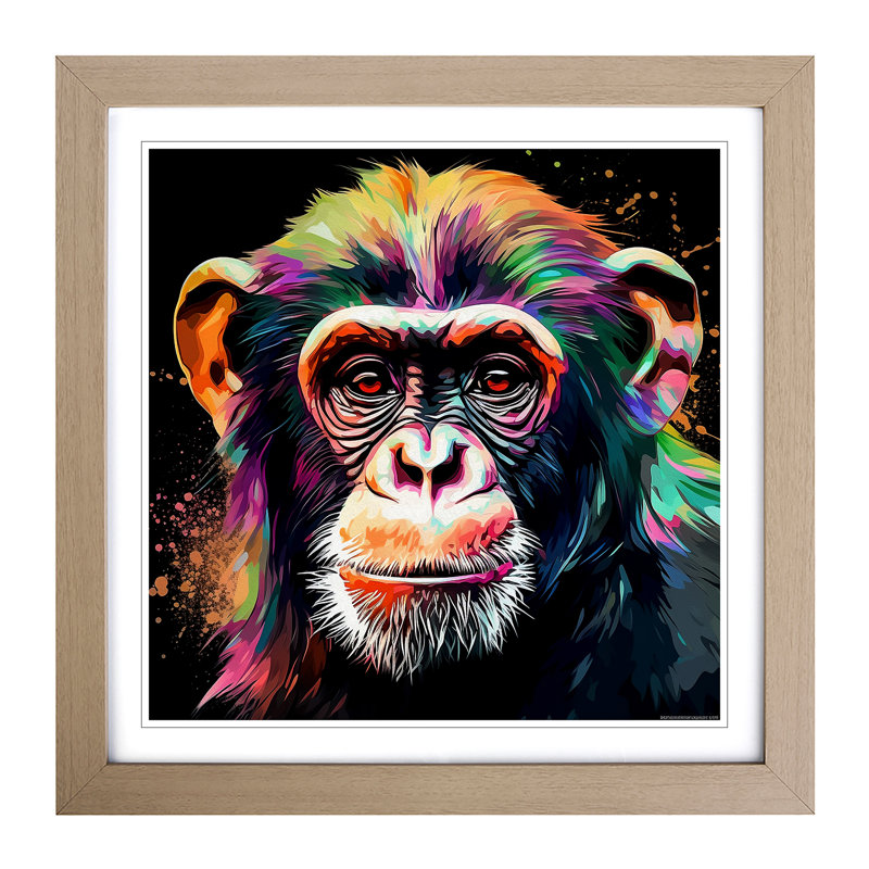 Monkey Digital Art - Framed Print, Oak