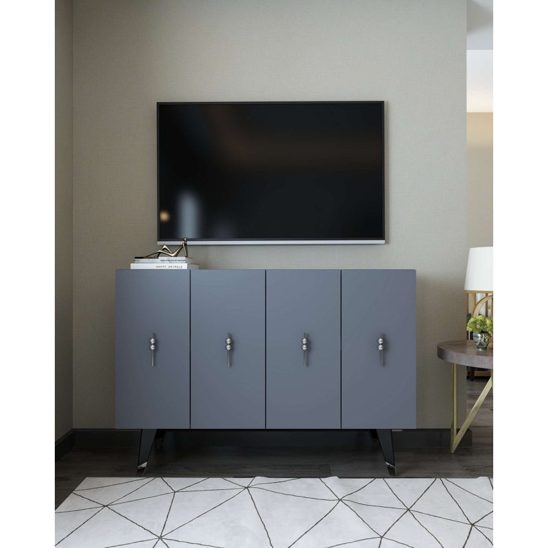 Console moderne, anthracite et argent, panneau de particules recouvert de mélamine à 100%, épaisseur: 0,71 pouce | Support mural, tablettes multiples, design élégant pour le rangement du salon et du vestibule