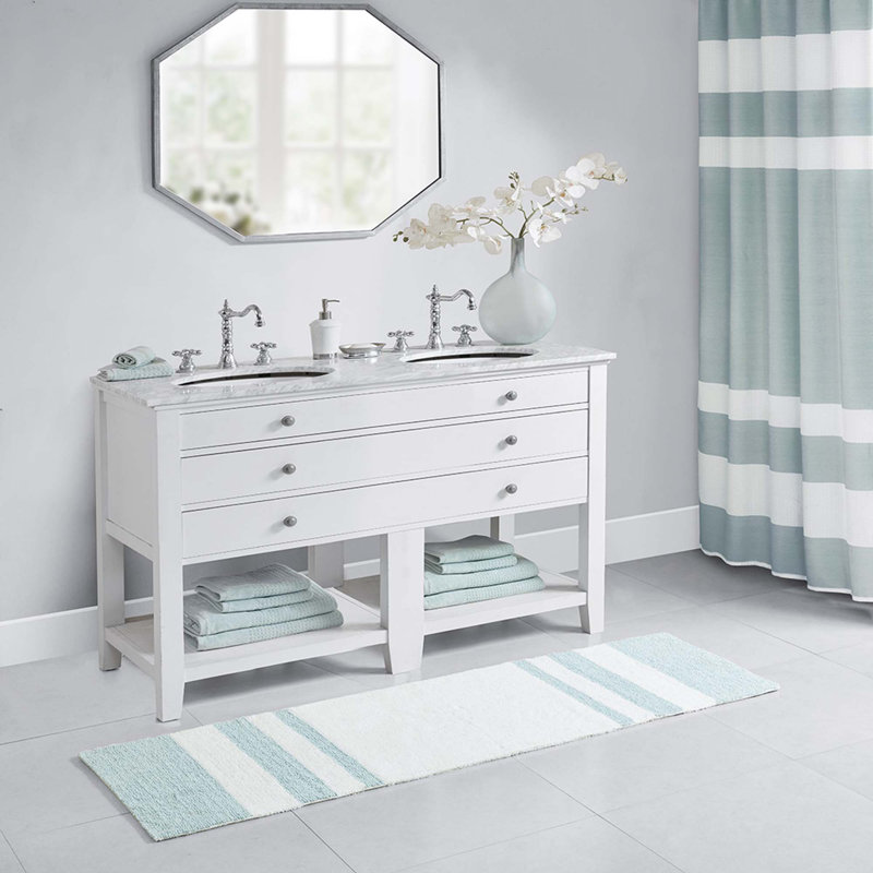 Aaniyah Cotton Bath Rug, 24"W x 72"L, Aqua
