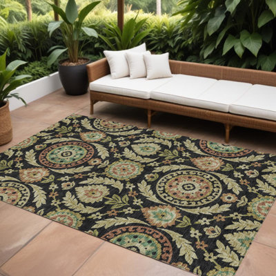 Tapis intérieur lavable floral doré noir et cuivre 9 pi x 12 pi