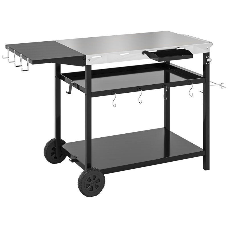 Table de préparation pour barbecue avec roulettes Outsunny