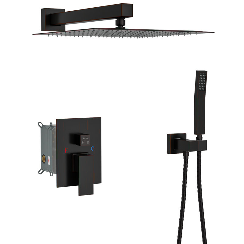 12 Inch Square Dual Shower Head Wall Mounted Matte Black System, - Scald Balanced, 360 Adjustable Thin Rainfall Shower, Handheld For Specific Needs With Balanced Valve, Head, Rotation, And