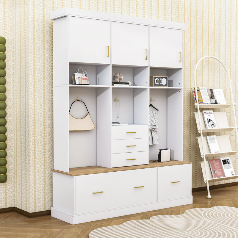 Arbre d'entrée polyvalent avec rangement spacieux et sièges confortables, Blanc