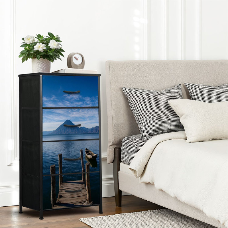 4 Drawer Dresser for Bedroom, Narrow Chest of Drawers, Wooden Top and Study Iron Frame 18"x37.5"-(WxH)