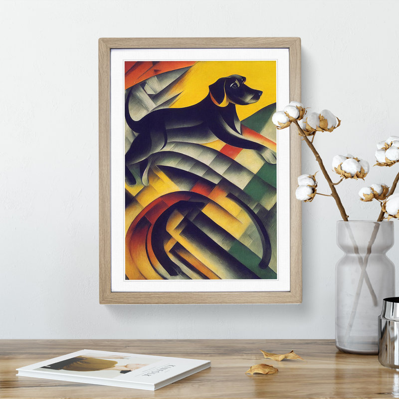 XV1022-2517X Jumping Dog - Single Picture Frame Print, 34cm H x 25cm W x 2cm D, Oak