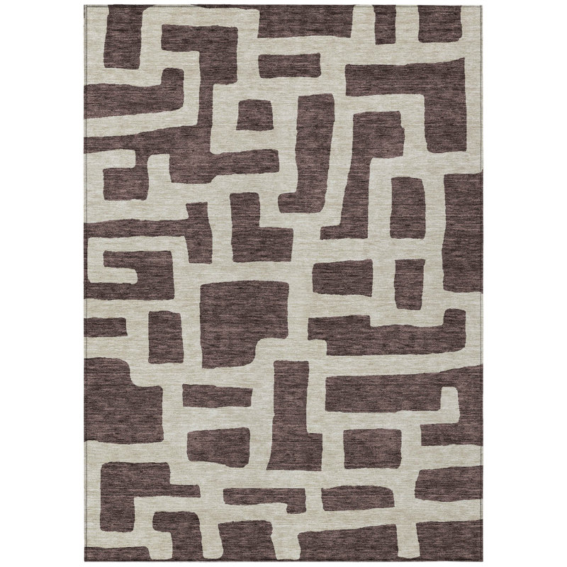 Tapis intérieur lavable abstrait 9 pi x 12 pi brun et beige
