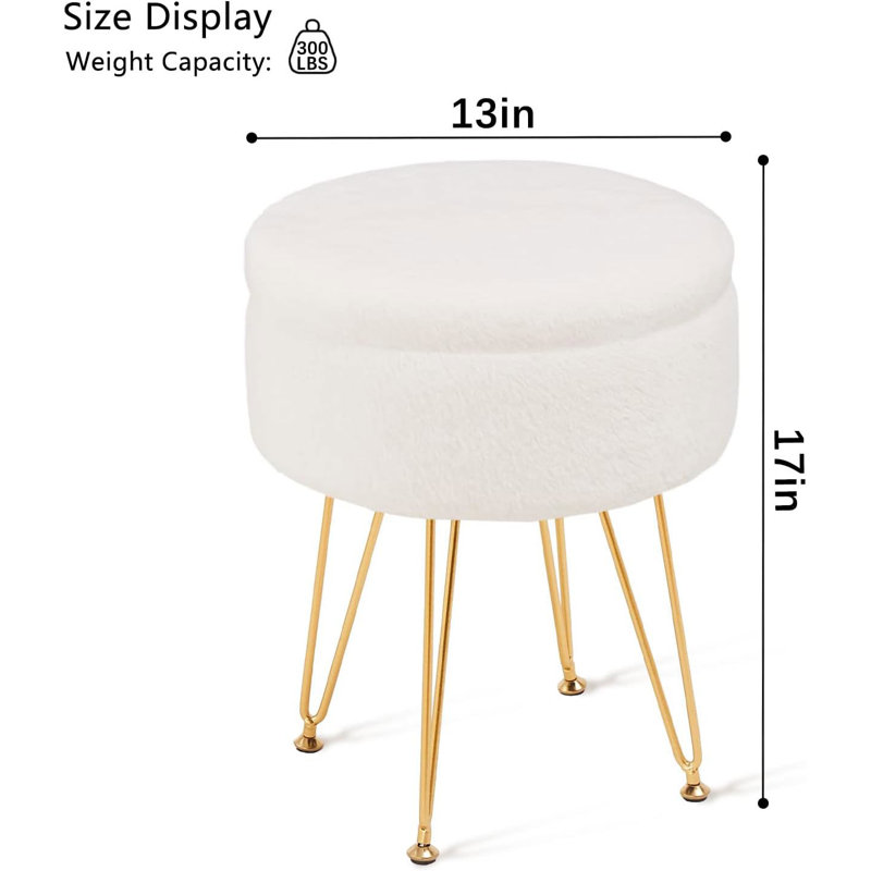 Vanity Storage Accent Stool with Metal legs, White